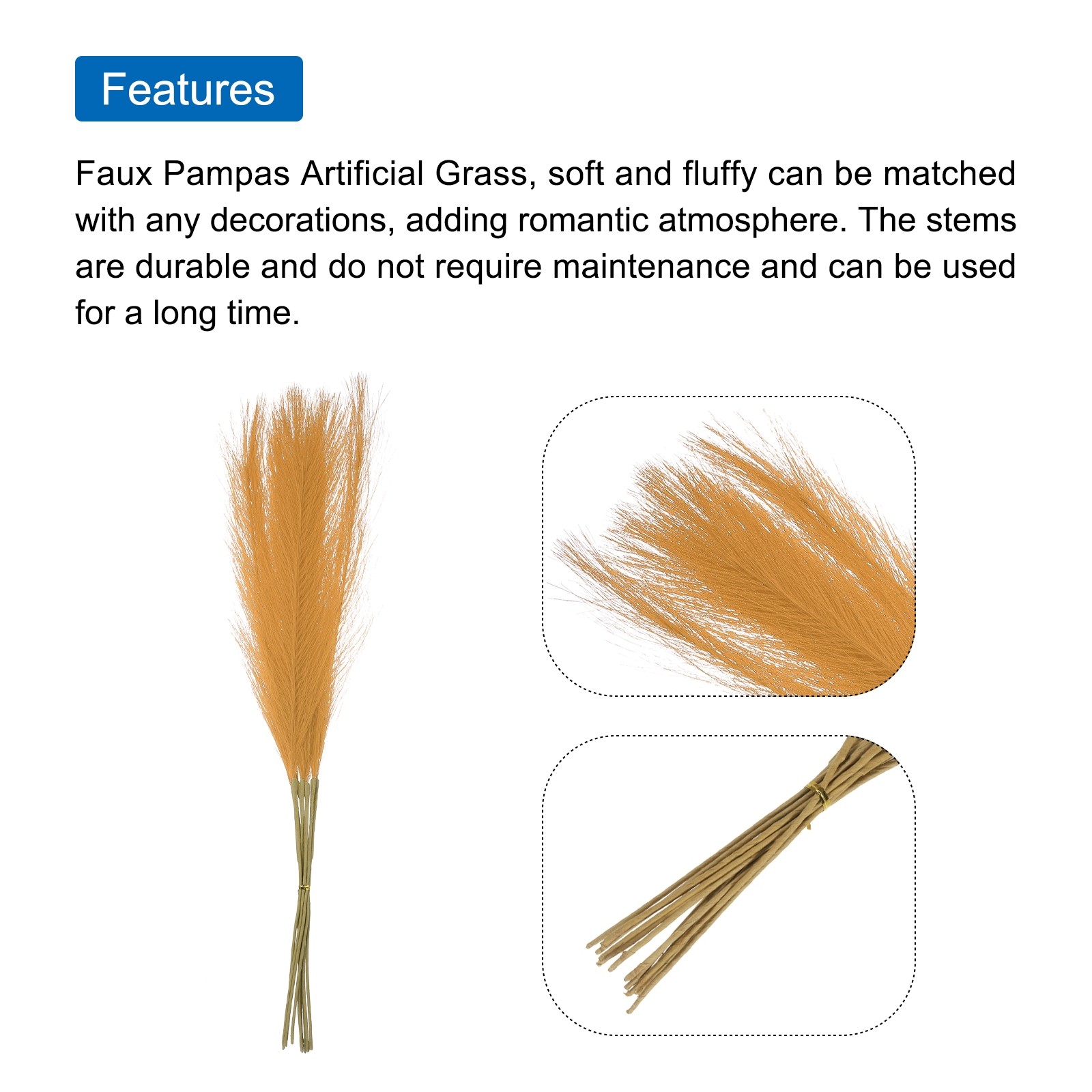 12 Pcs Yellow Faux Pampas Grass 21″ Fake Pampas Artificial Pampas Grass
