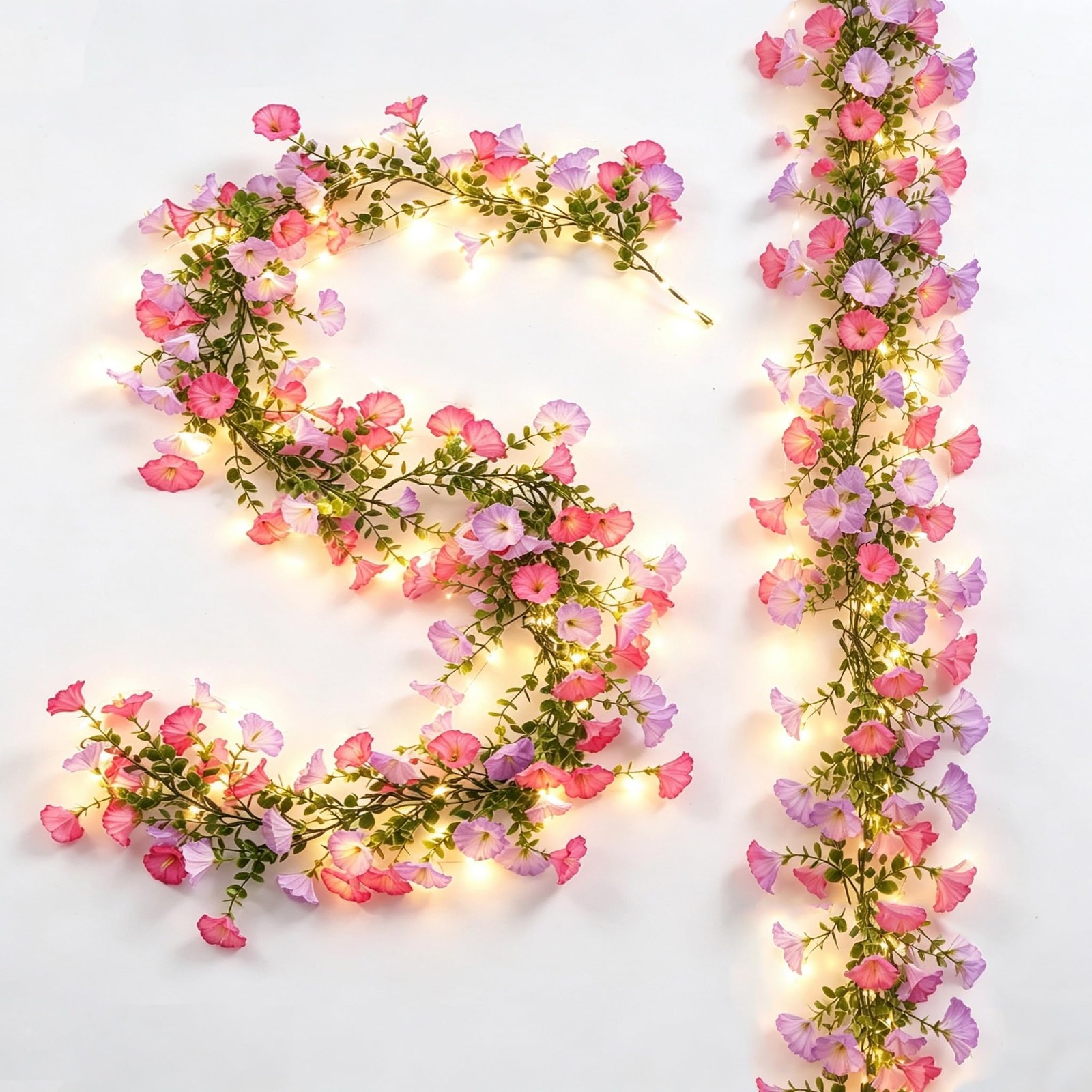 40 LED Artificial Morning Glory Flower Garland with Lights Battery Powered 6 …
