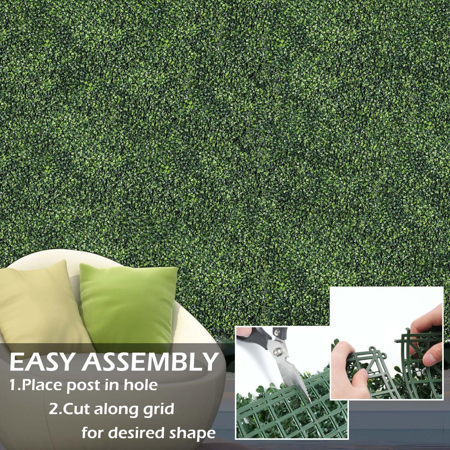 Grass Wall Panels, 10″x 10″12pcs 4-Layer Artificial Boxwood Faux Green Wall f…