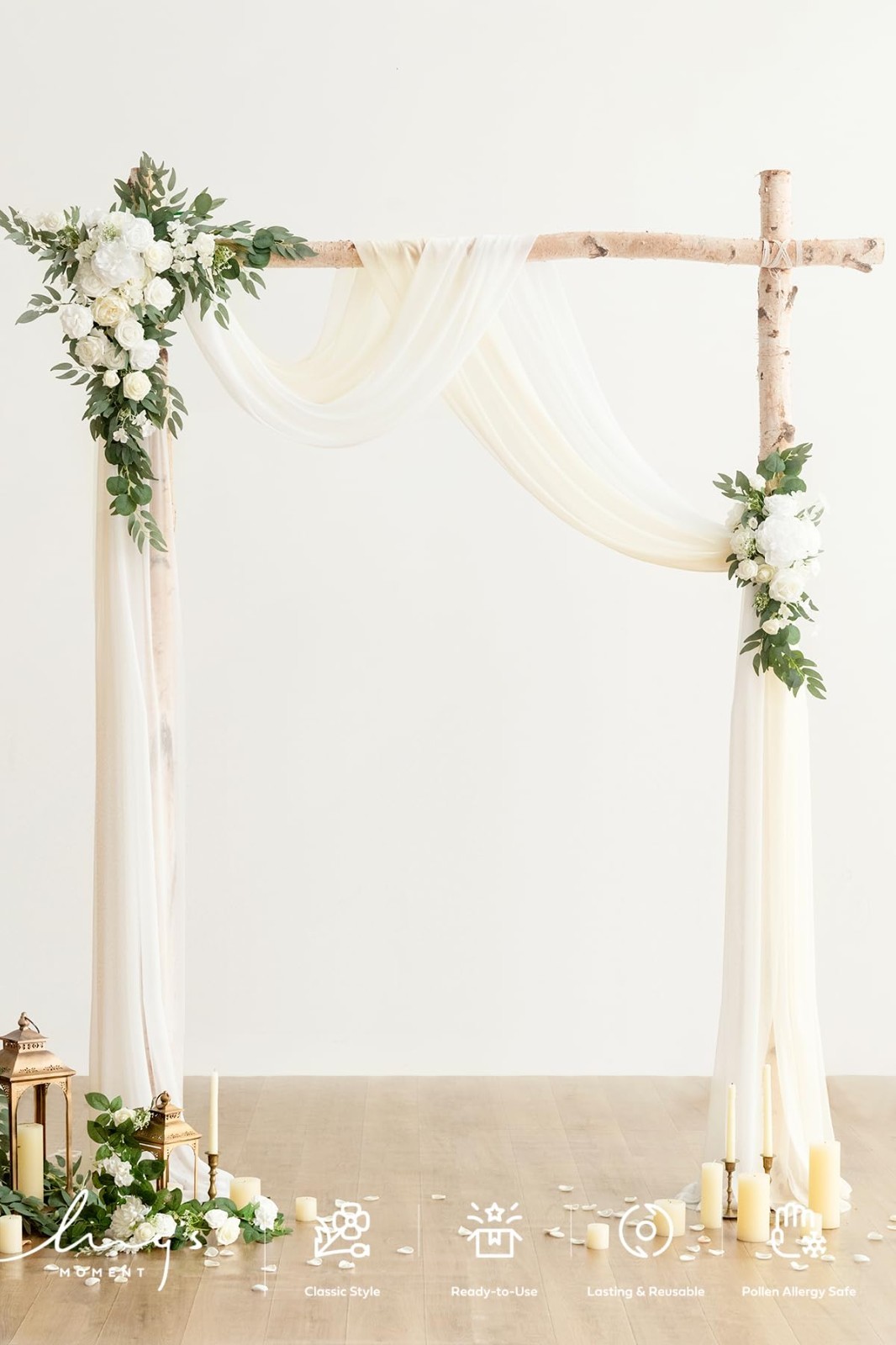 Artificial Wedding Arch Flowers Kit – 4pcs Hanging Silk Arrangements & Chiffon D