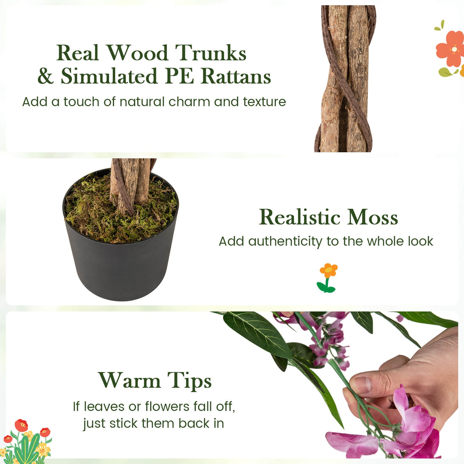 2 PCS 5.5 FT Tall Artificial Ficus Tree Faux Wisteria Plant in Nursery Pot