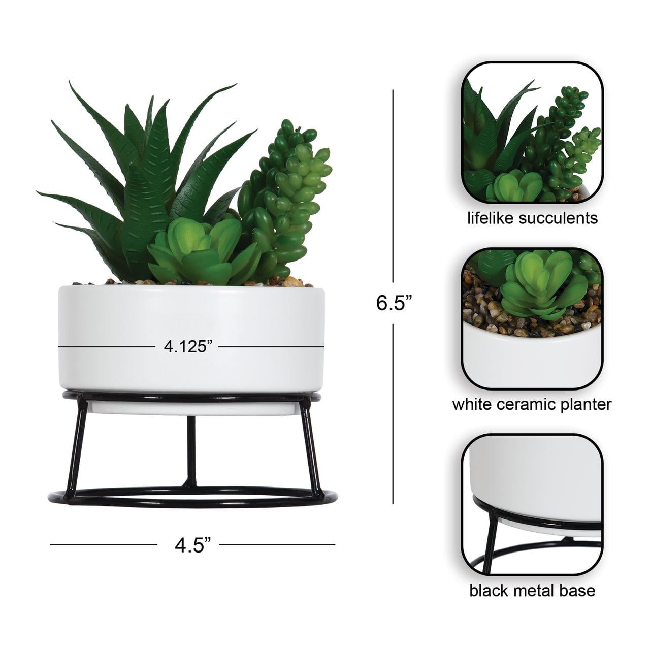 6.5″ Artificial Agave & Sedum Succulents in Ceramic Planter