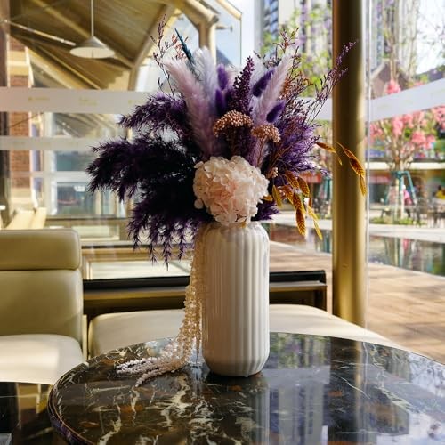 Natural Dried Pampas Grass Bouquet with Black Ceramic Vase, 17″ Color Scheme 3