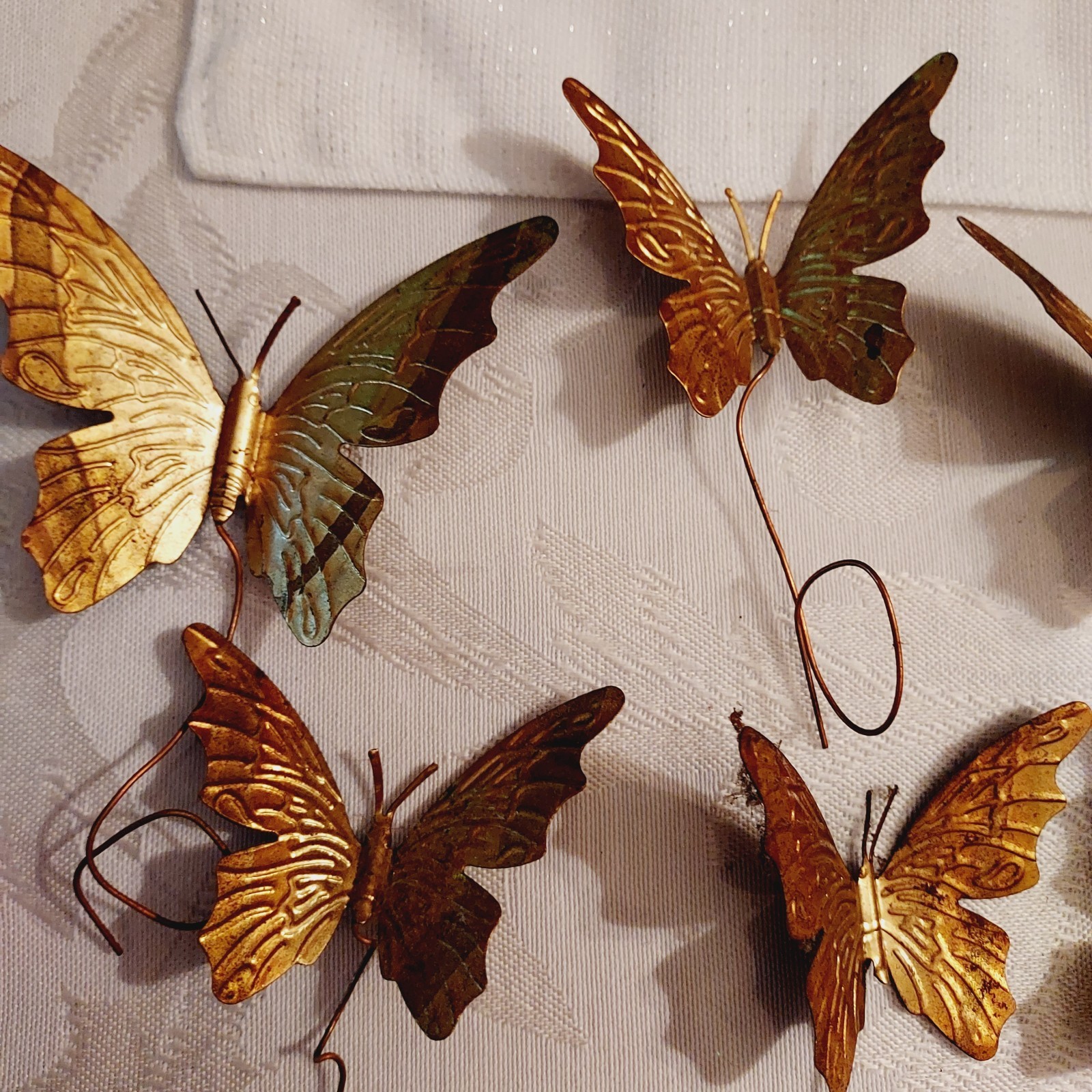 Vintage Gold Brass Color Metal Butterfly Wired Tie Ons Floral Decor Qty of 12
