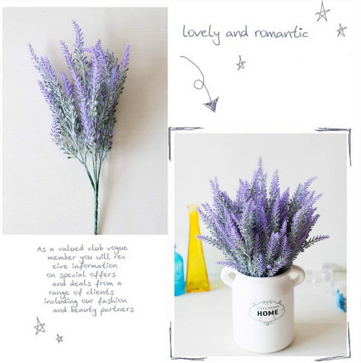 Artificial Lavender Fake Flowers Flocked Plants Plastic Faux Bouquet Purple 5