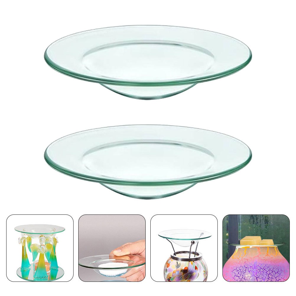 2Pcs Sturdy Glass Wax Warmer Plates Reusable Transparent Replacement Oil Dishes