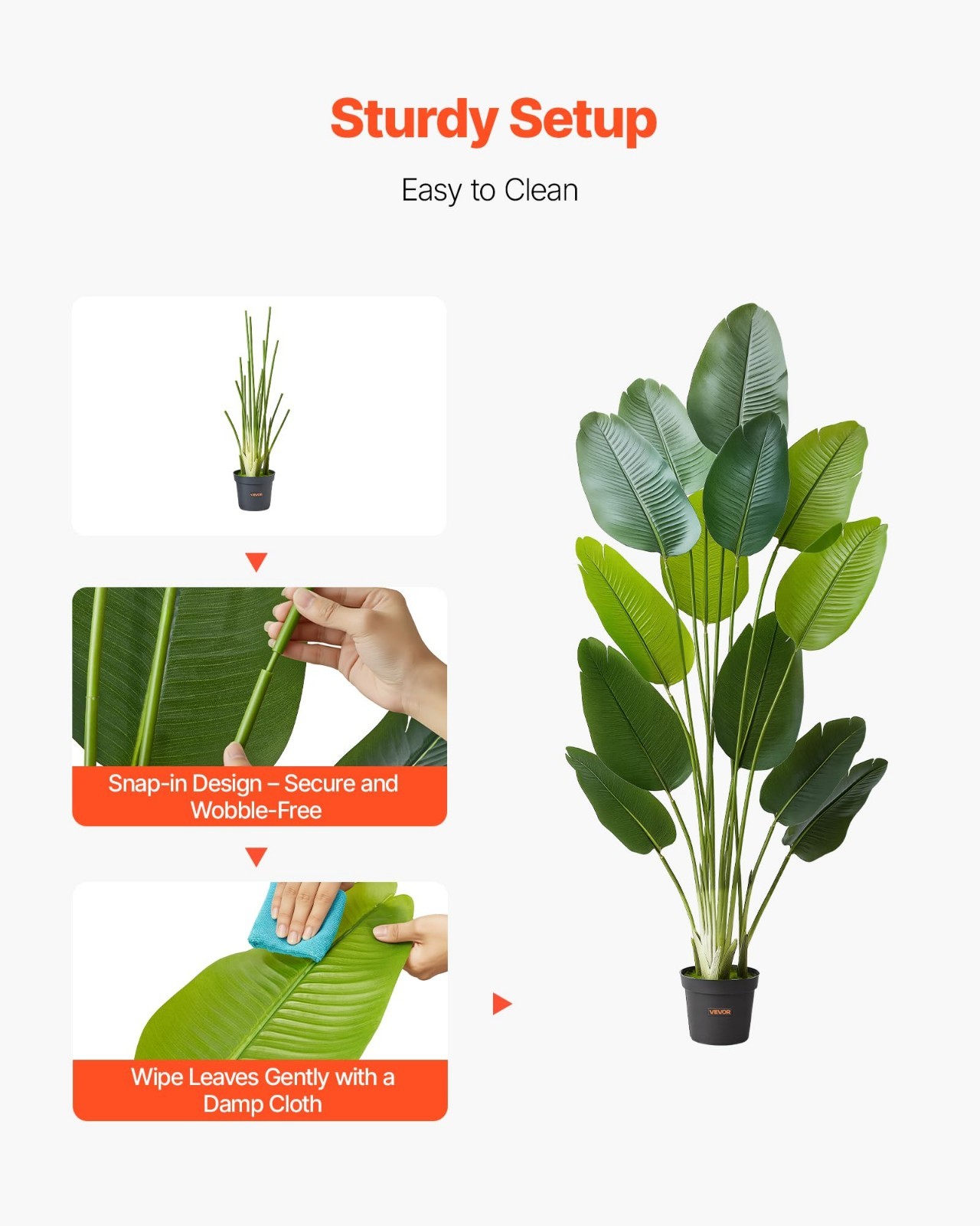 6ft Artificial Bird of Paradise Tree – Faux Tropical Plant with 13 Trunks, White