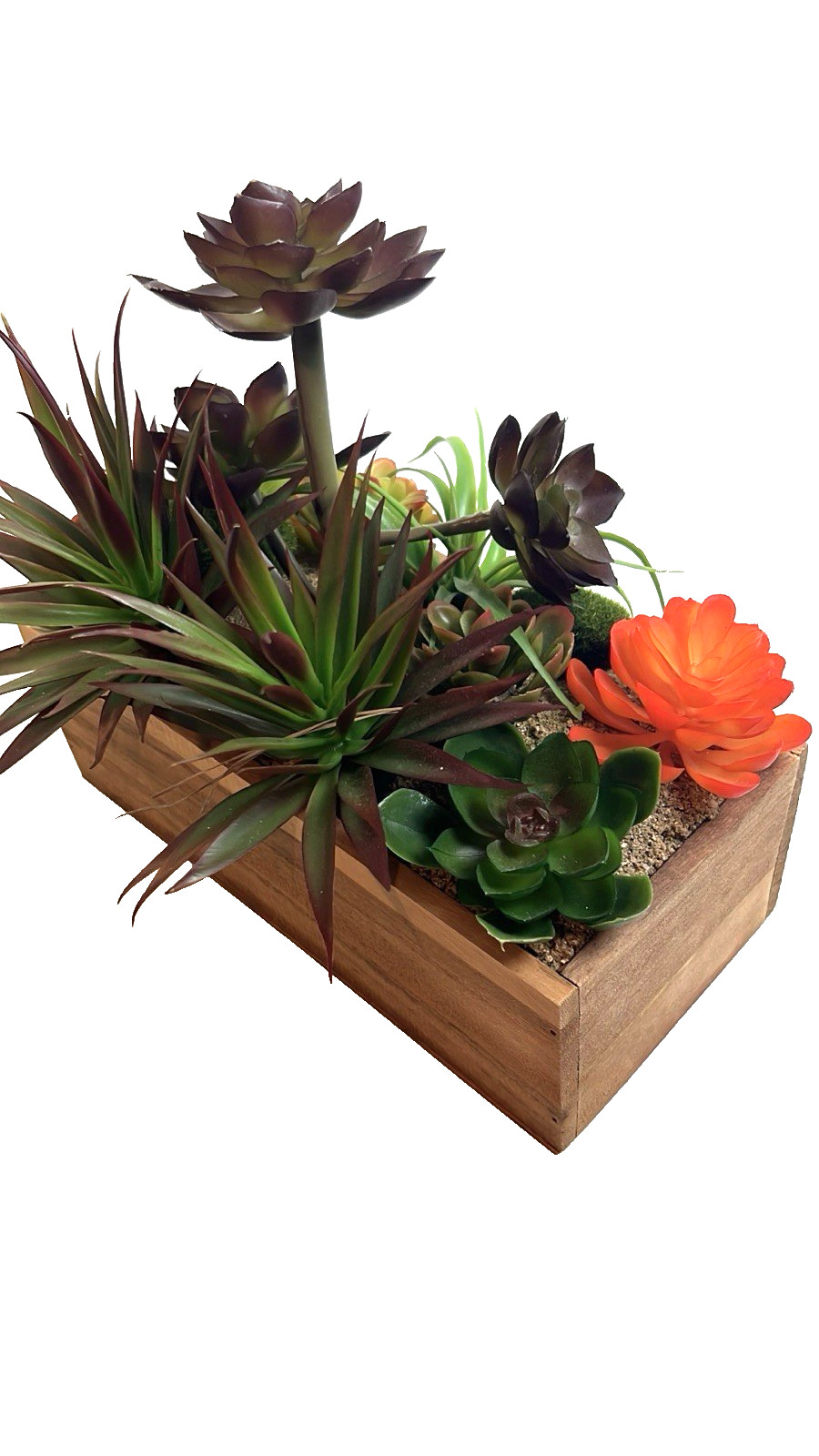 Decorative Faux Succulent Arrangement Home Decor Wooden Planter Box Rustic