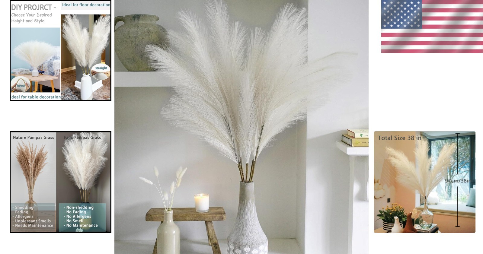 Stylish White Pampas Grass for Vase Decoration – 10 Stems