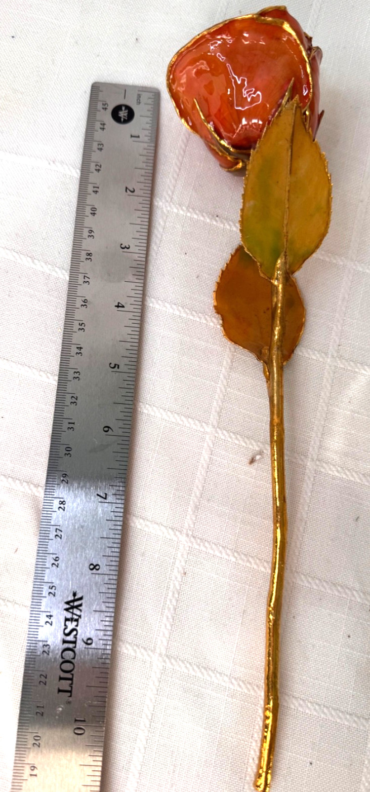 Orange Lacquered Rose with Gold Trim Unique Gift Free Shipping