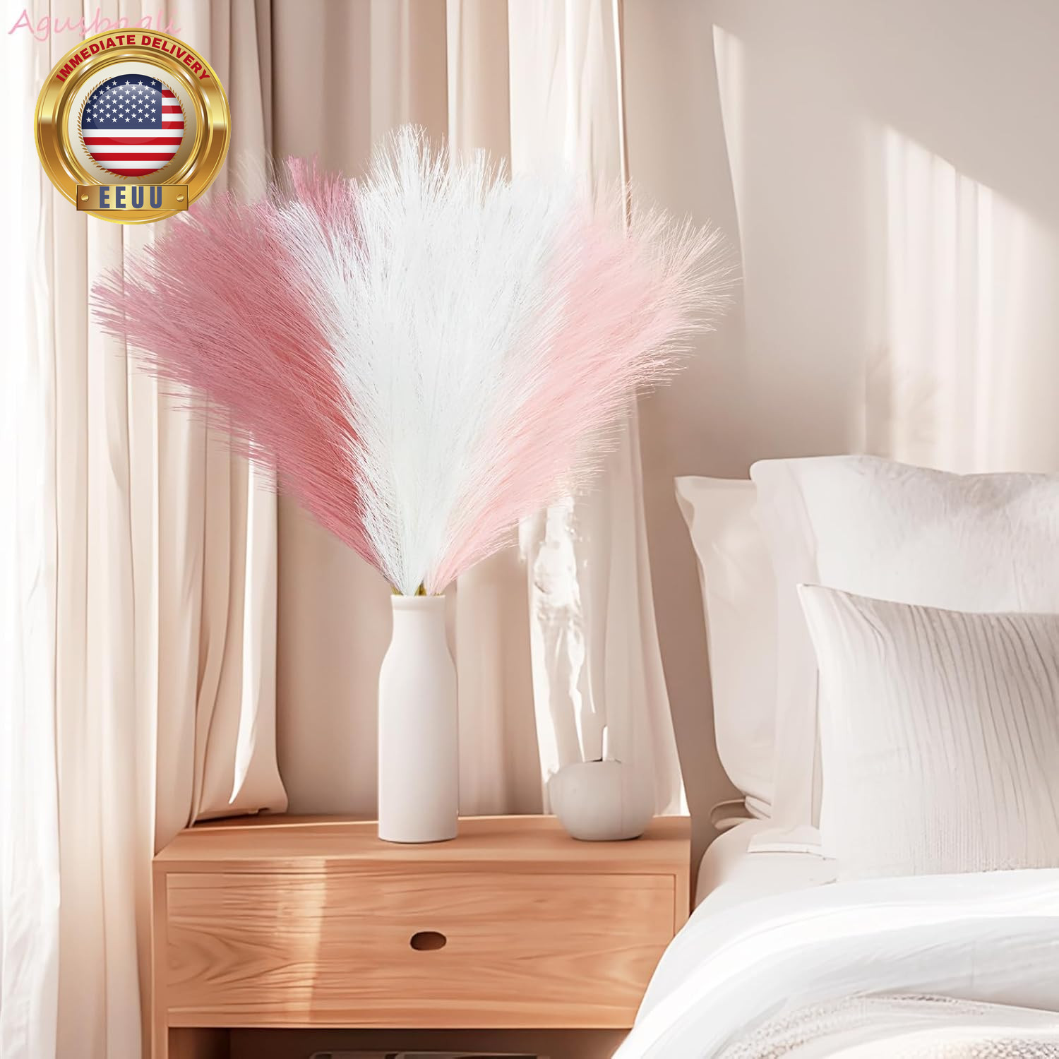 30Pcs Pink Faux Pampas Grass, 21.6In Fluffy Artificial Colored Pompas Grass Shor