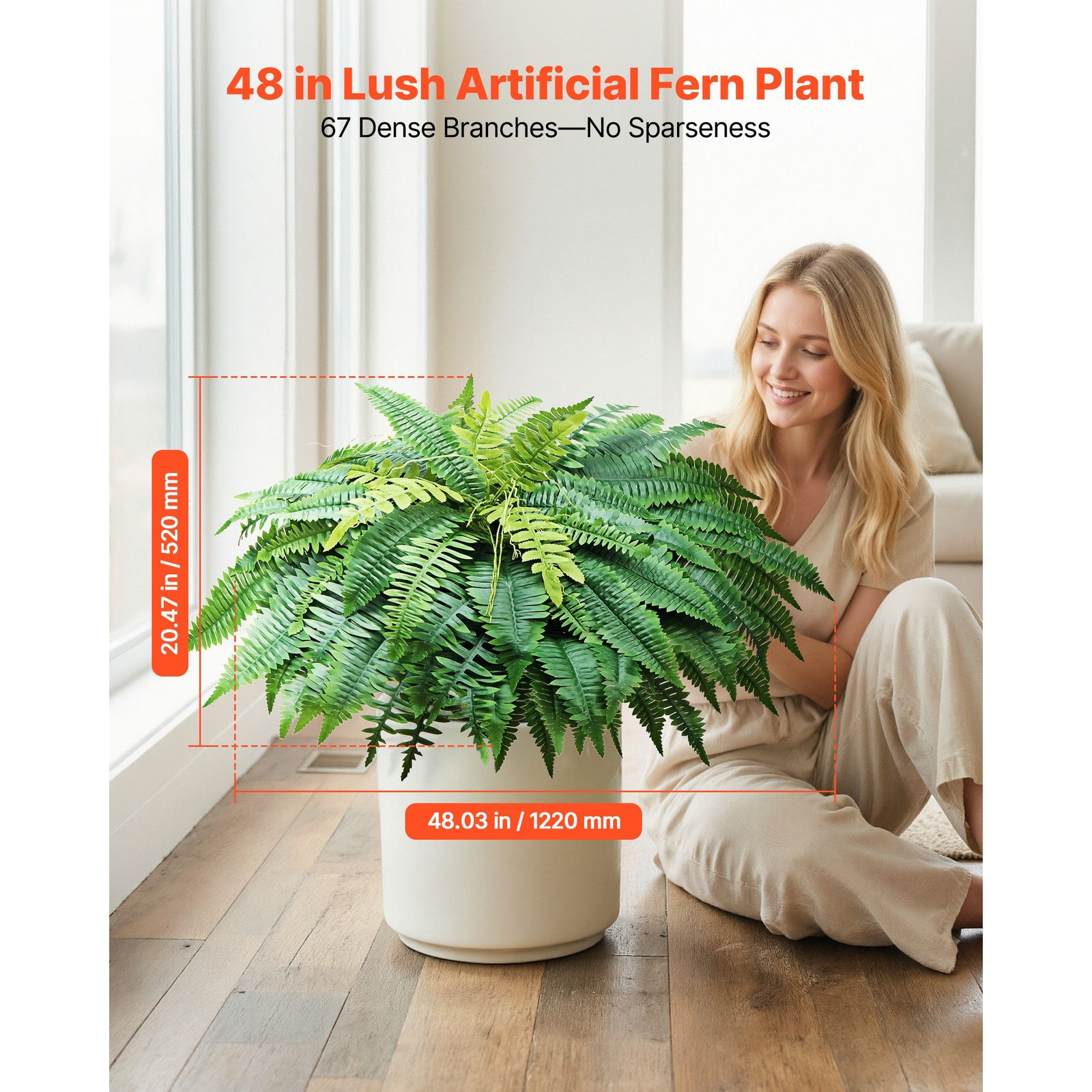 48-Inch Faux Fern Plants, Silk + LDPE, Weatherproof, Natural Look, 2-Pack