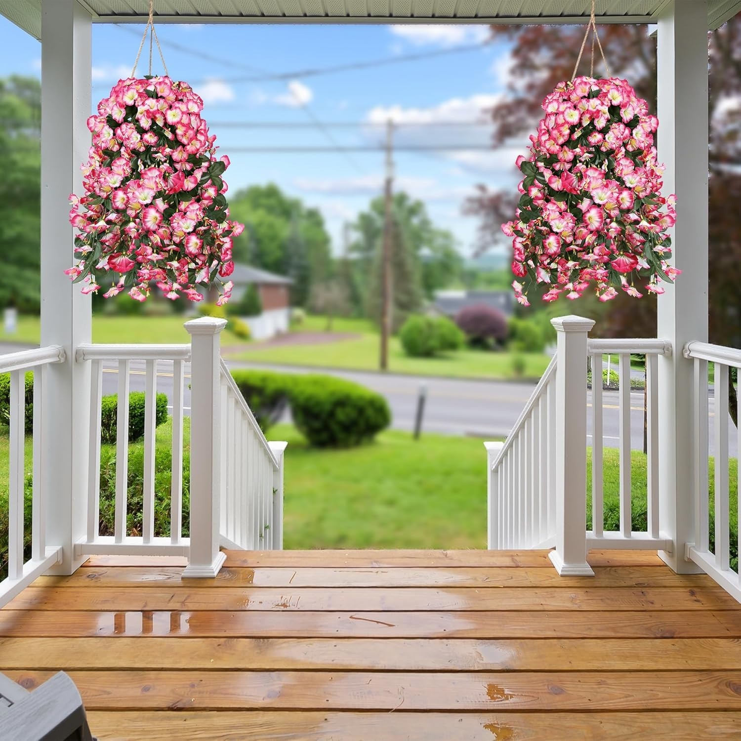 Artificial Fake Hanging Flowers Plants for Outdoor Outside Spring Summer Deco…