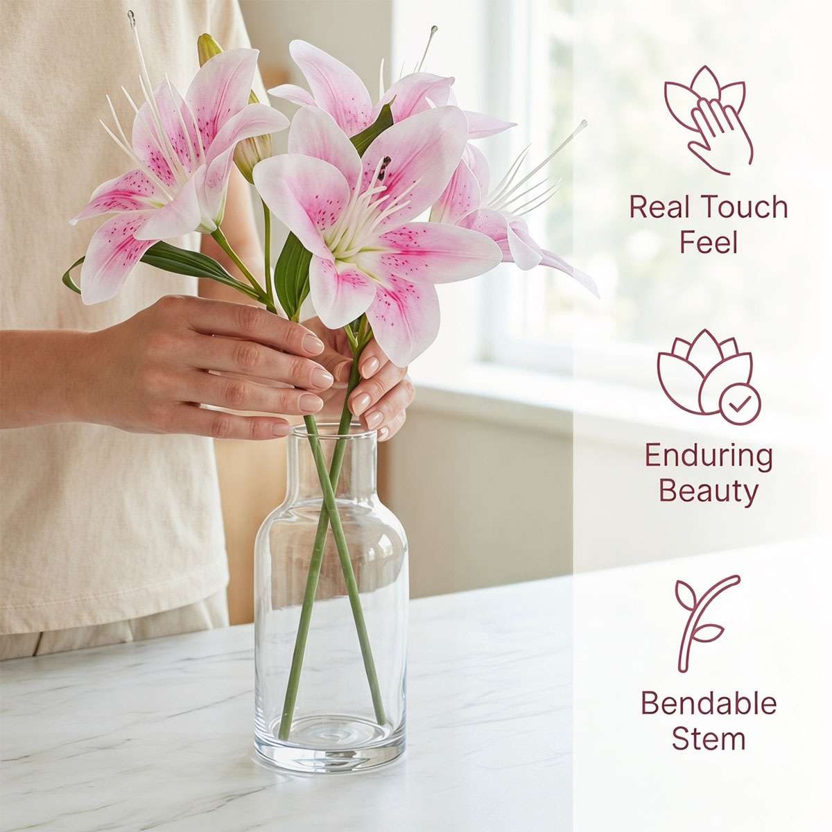 4pcs/set Artificial Lily Flowers with 8 Heads Fully Bloomed Lilies & 6 Buds