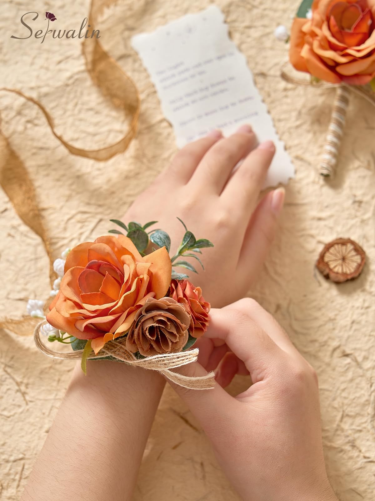Orange Wrist Corsage And Boutonniere Set Homecoming Wedding Flowers Suit