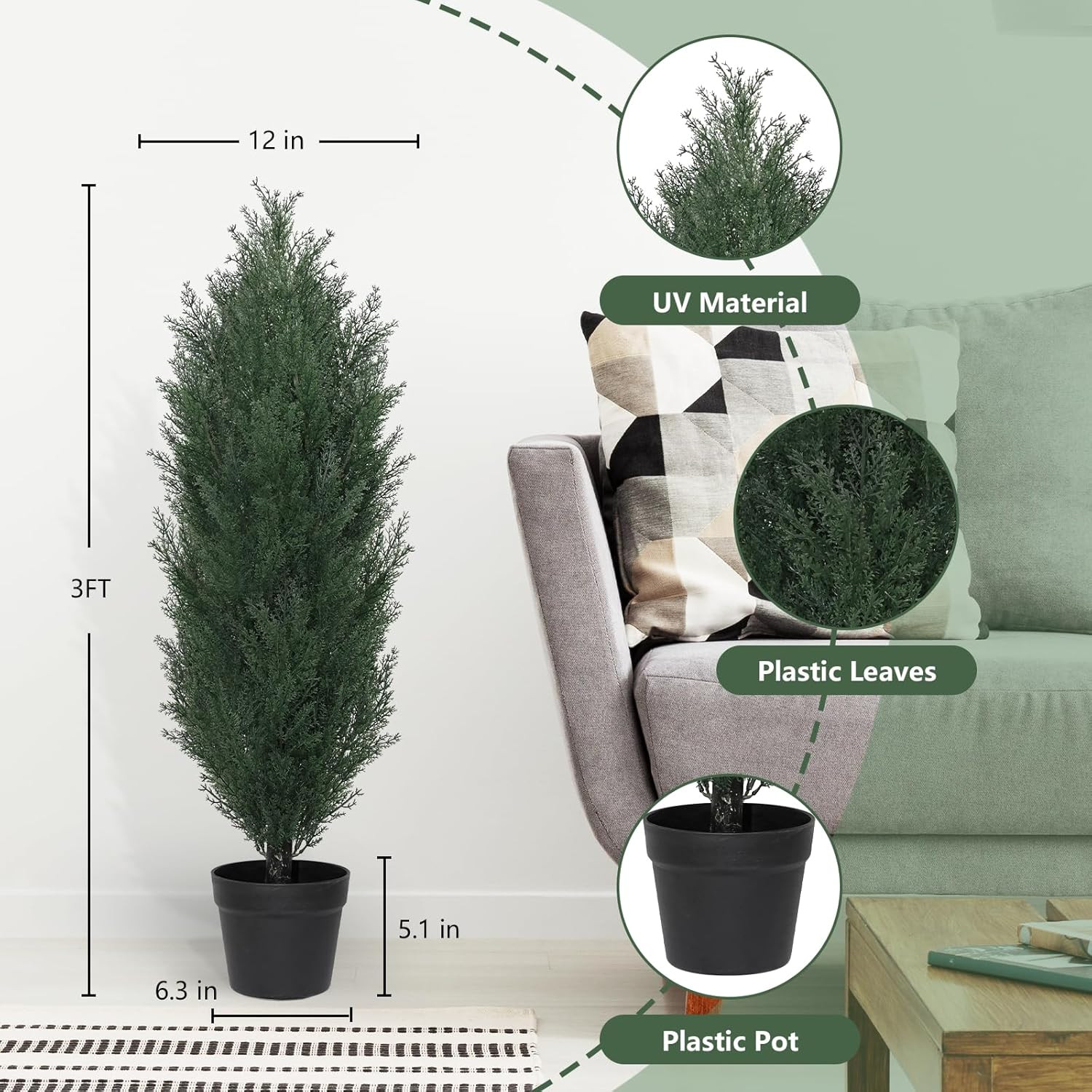 3Ft Artificial Topiary Trees Set of 2 – UV Resistant Faux Cedar for Outdoors