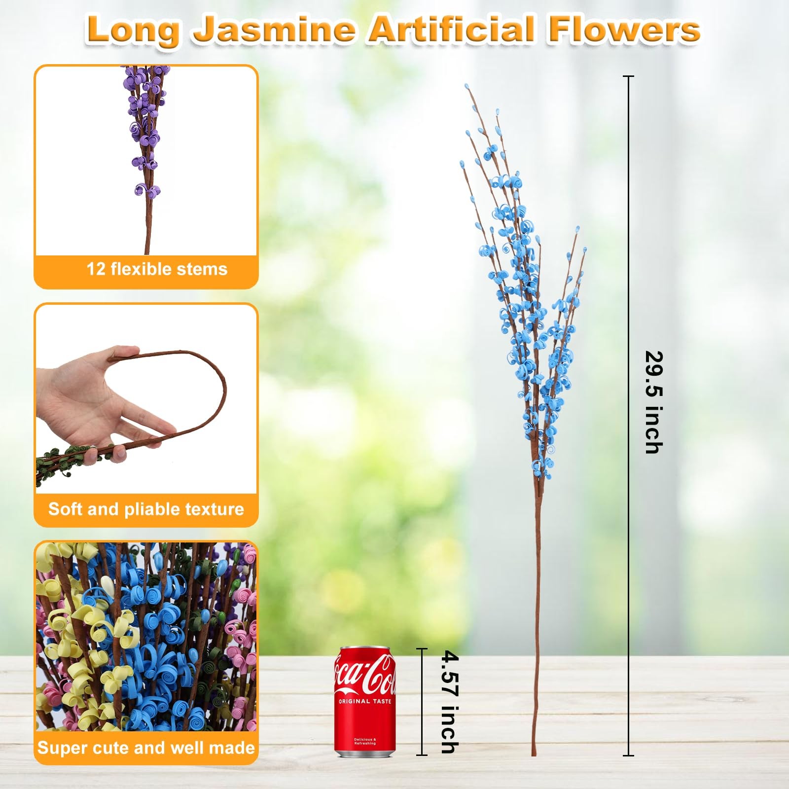 10 PCS 29.5″ Colorful Long Jasmine Artificial Flowers Faux Dry Vase Home Decor