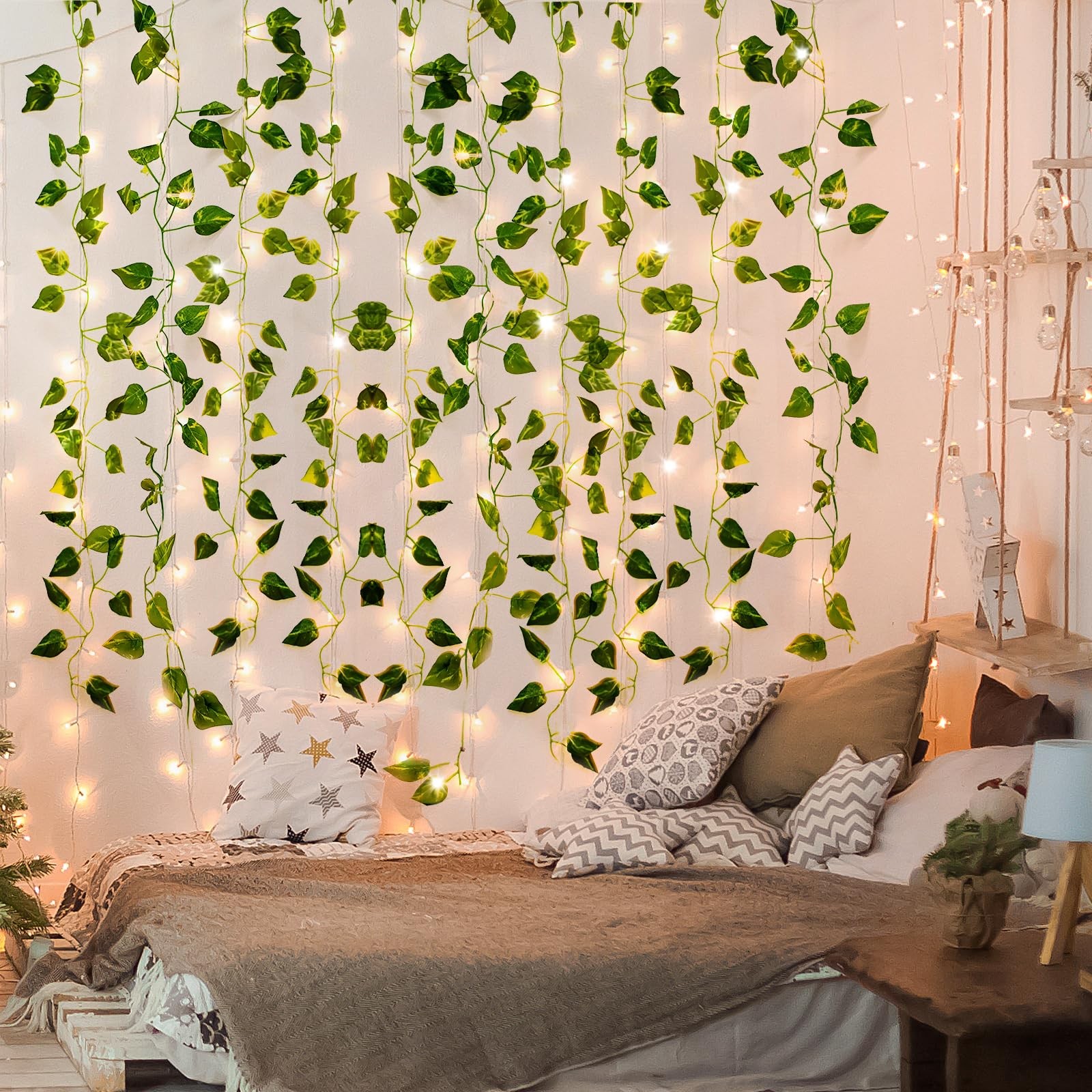14 Pack 98ft Fake Ivy Vines, Artificial Ivy Garland with 100 LED String Light…