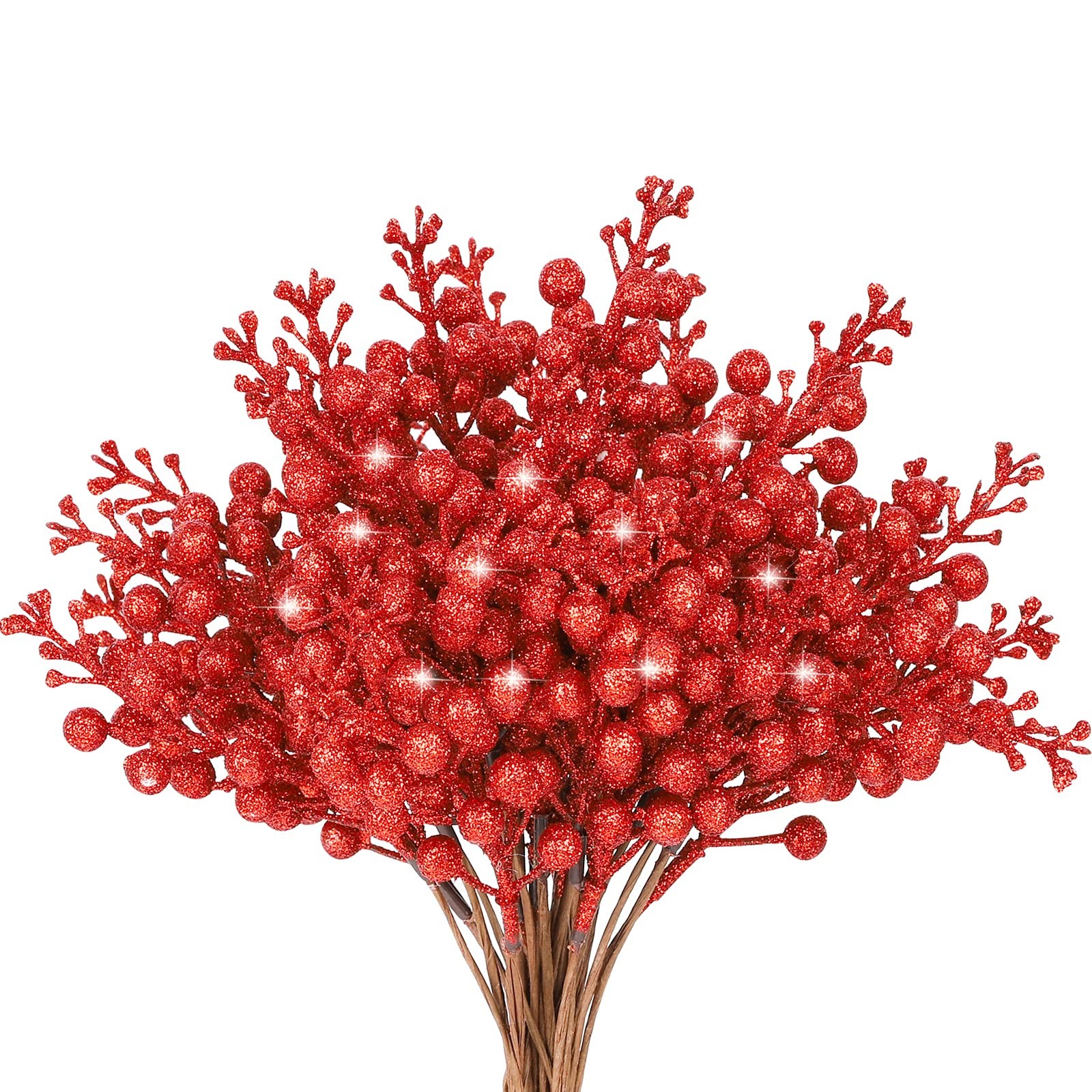 36Pcs Christmas Glitter Berries Stems, 9.5 Inch Artificial Christmas Tree Pic…