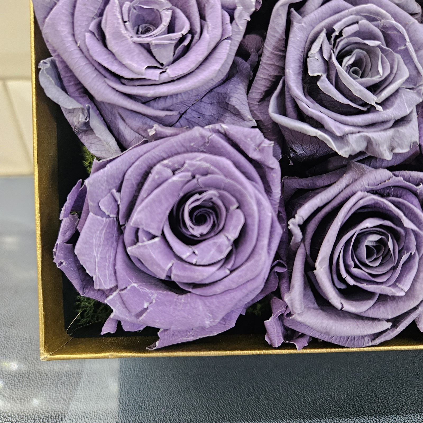 Forever Purple Roses Preserved Eternal Flowers Luxe Bloom 16 in Square Gift Box