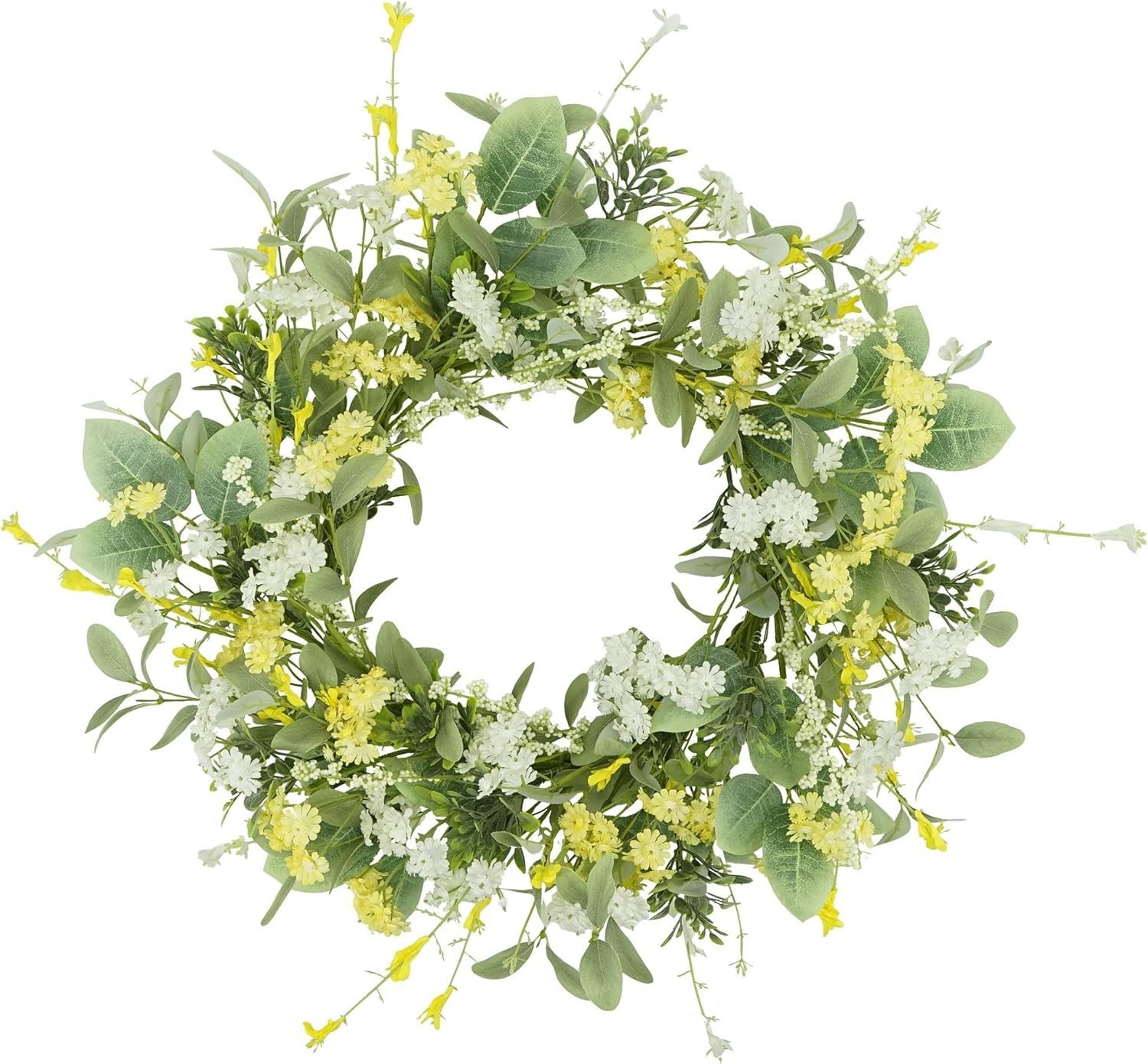 Vibrant Floral Wreath – Yellow White Daisy & Green Leaves
