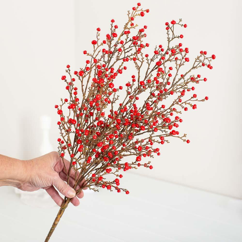 21″ Weatherproof Indoor / Outdoor Red Artificial Berry Bush