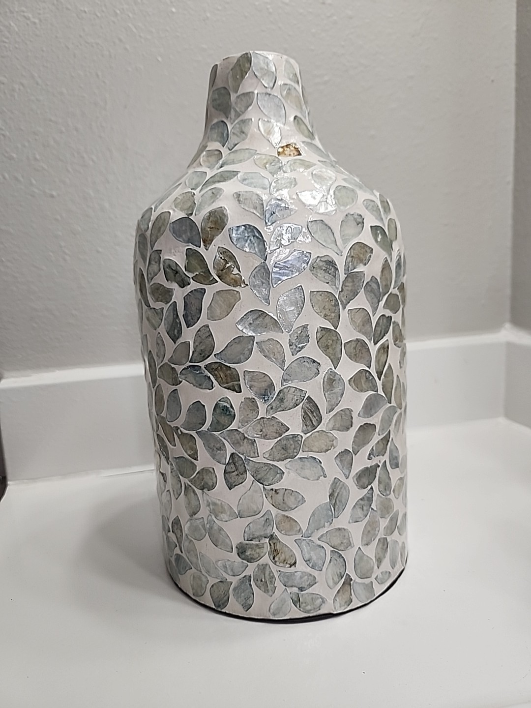 Handcrafted Textured Ceramic Vase Leaf Design Vietnam 12” Decorative Art