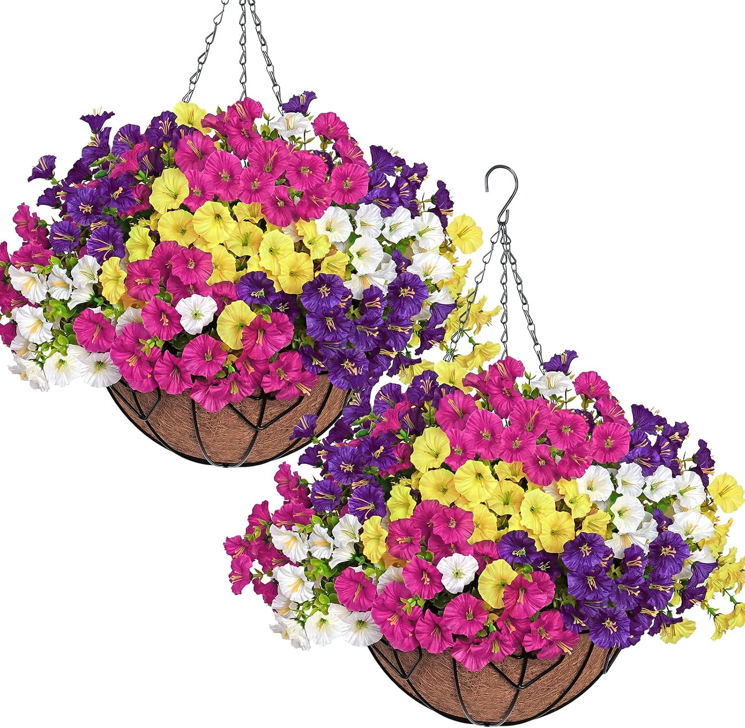 Faux Silk Morning Glory Hanging Flower Baskets – 2 Set for Indoor/Outdoor Decor