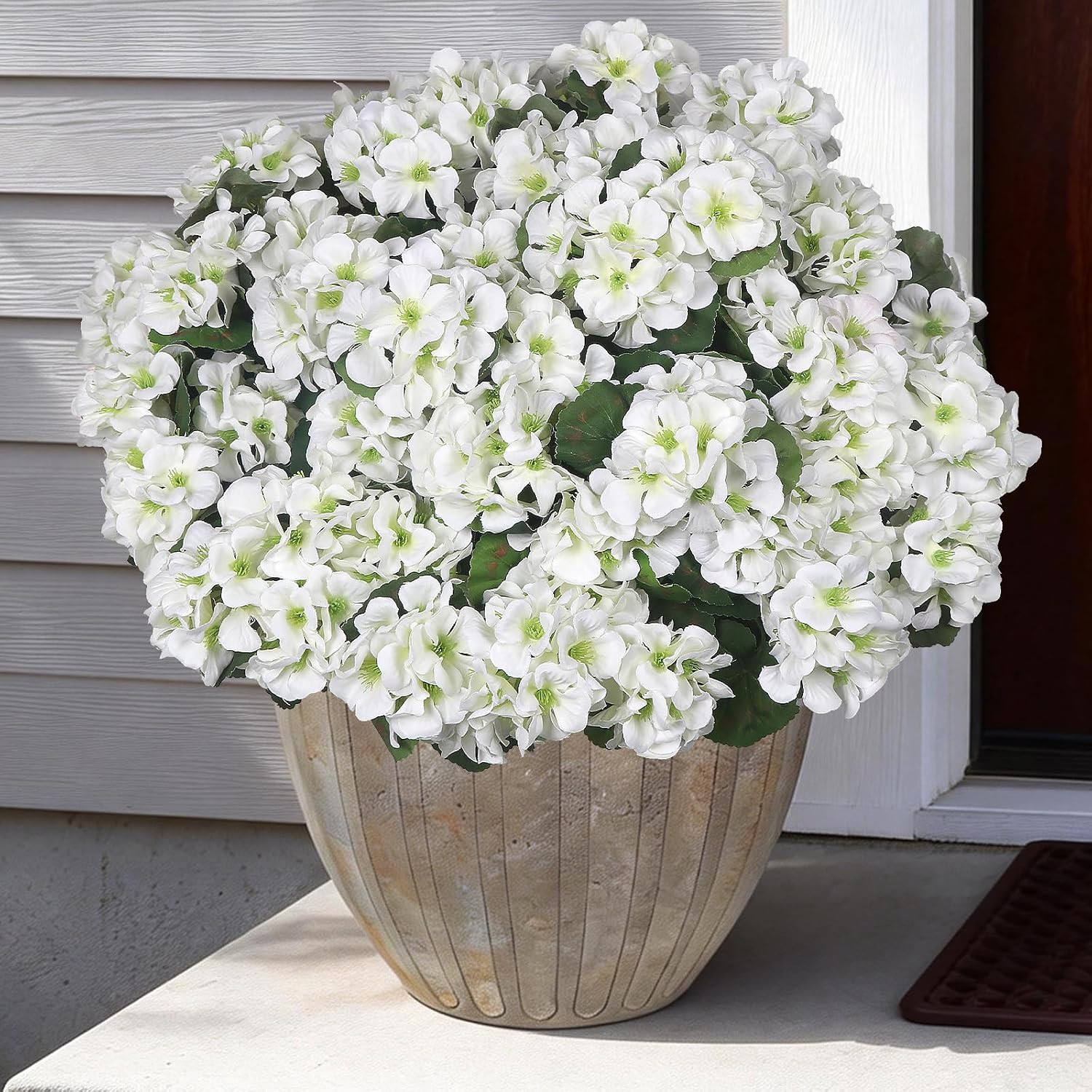 12 Pcs UV Resistant White Faux Geraniums for Outdoor Decor and Planters
