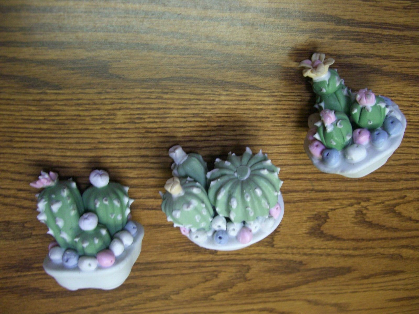 3 Cactus Plants//Small Multi-color Pastel Ceramic Floral Figurines
