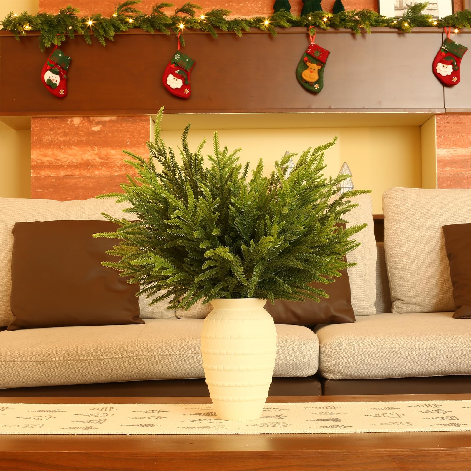 12Pcs Norfolk Pine Stems, 30″ Artificial Christmas Pine Branches Faux Gradien…