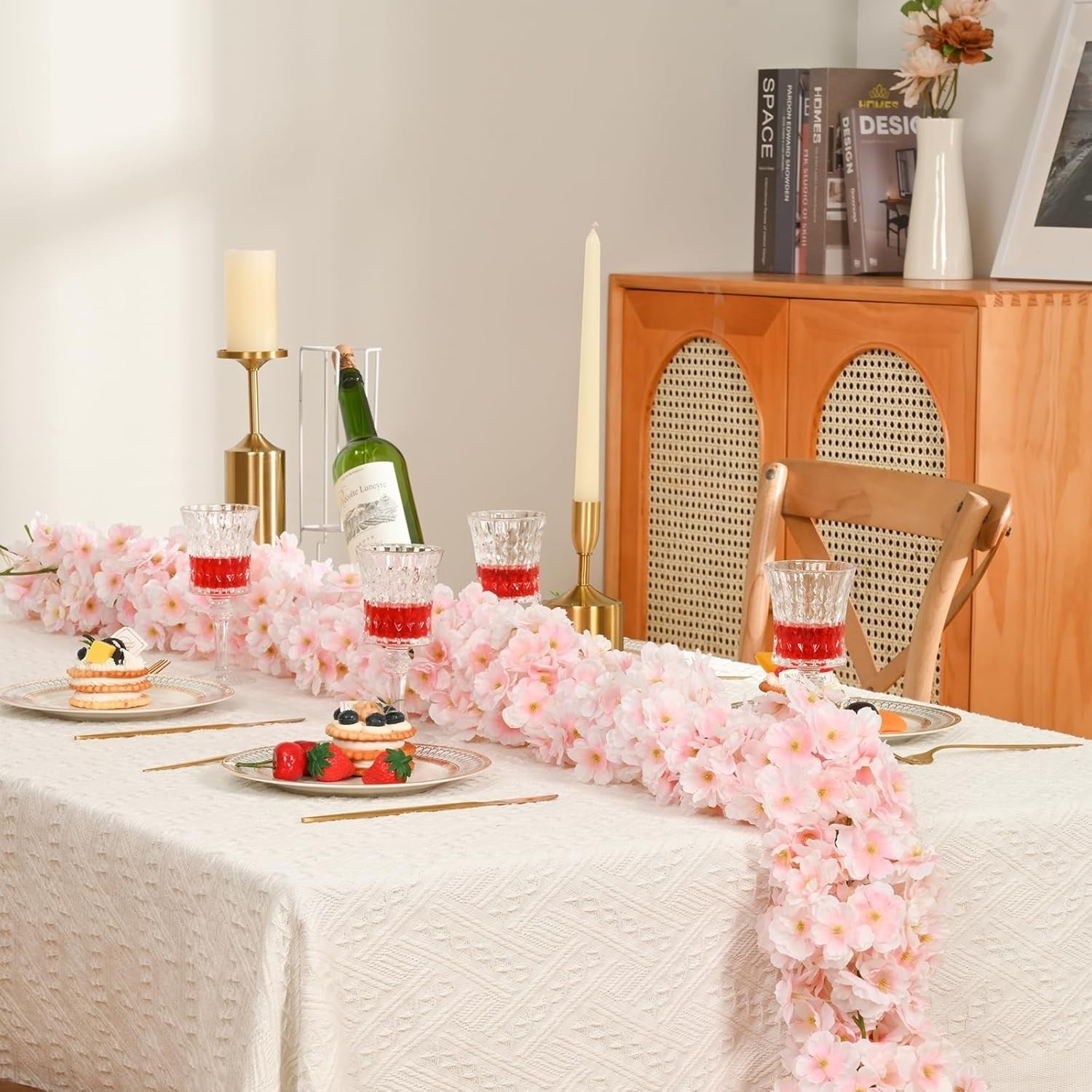 Guirnalda Flores Cerezo Artificial Rosa 8 Piezas Decoración Boda Hogar 47.2 Ft.