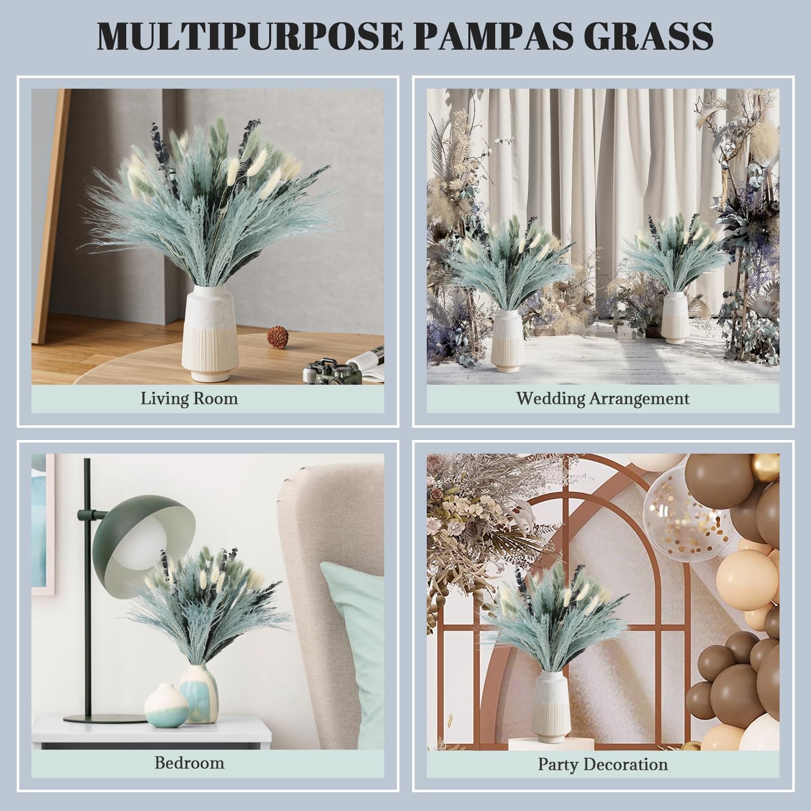 NT NETING 100Pcs Grey Pampas Grass Decor Natural Dried – Gray Pampas Grass Bu…
