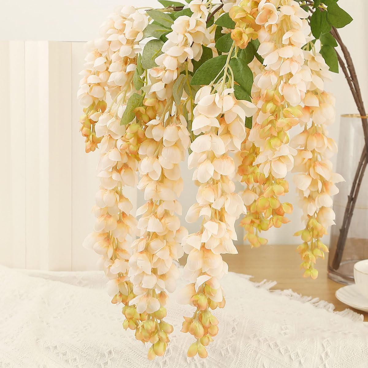 4Pcs 47.2″ Silk Wisteria Flower Garland for Home Party Decor – White Blue Pink P