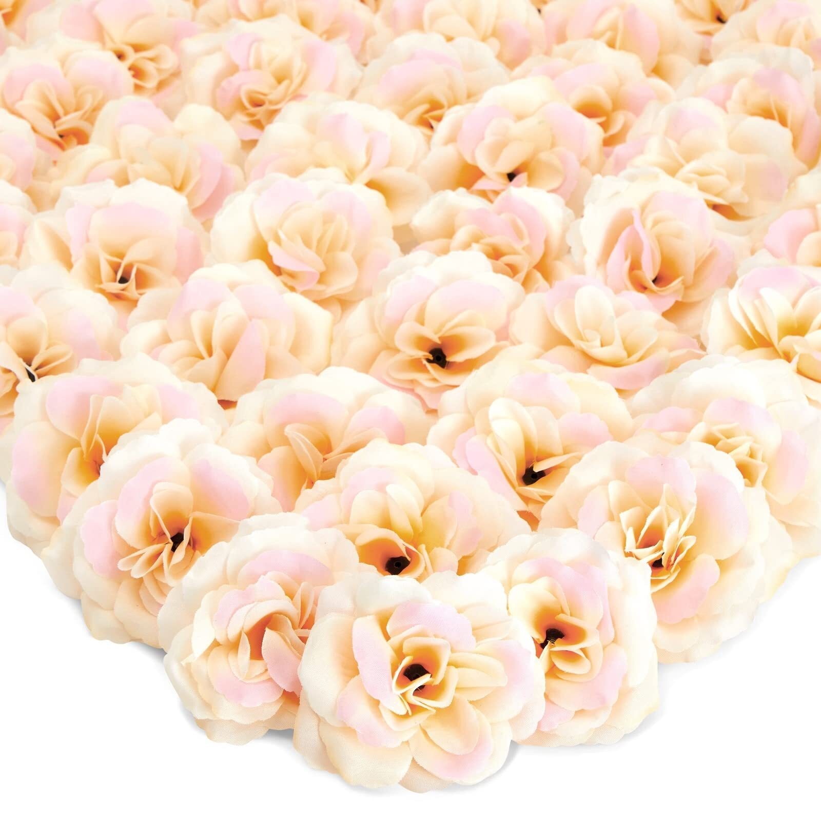 50 Pack 3 In Stemless Silk Roses Artificial Flowers for Wedding Decor, Champagne