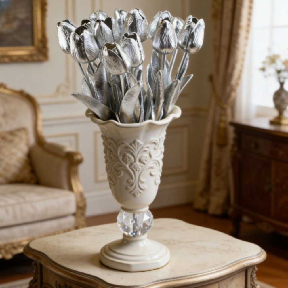 Luxury Look Artificial Tulips PU Plastic Iron Wire 34cm for Interior Decoration