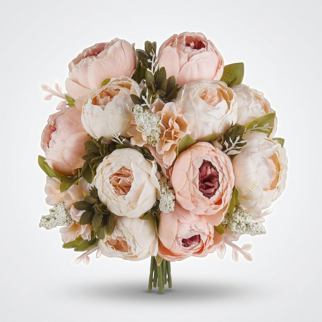 26 Stems Artificial Peony Flowers Faux Silk Bouquet Light Pink Wedding Party