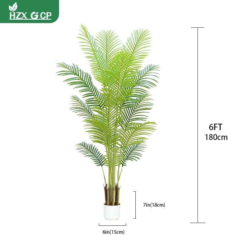 6FT Artificial Palm Tree Indoor with White Pot, Realistic Leaves, 15 Trunks A…