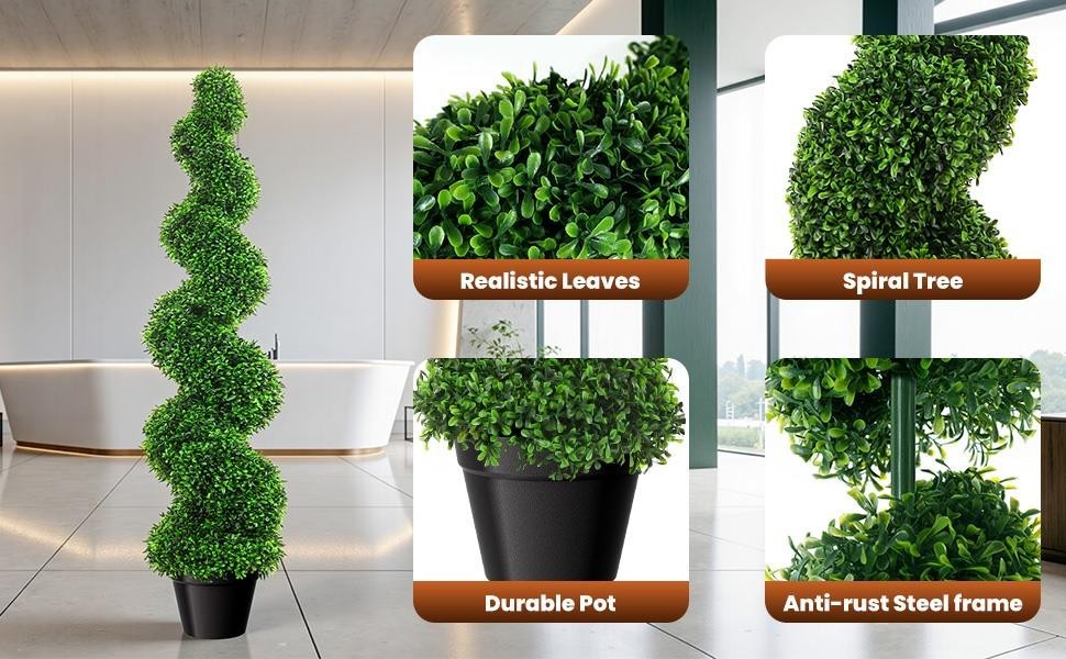 2PCS 3.5FT Artificial Boxwood Spiral Topiary Trees PE Artificial Plants Indoor