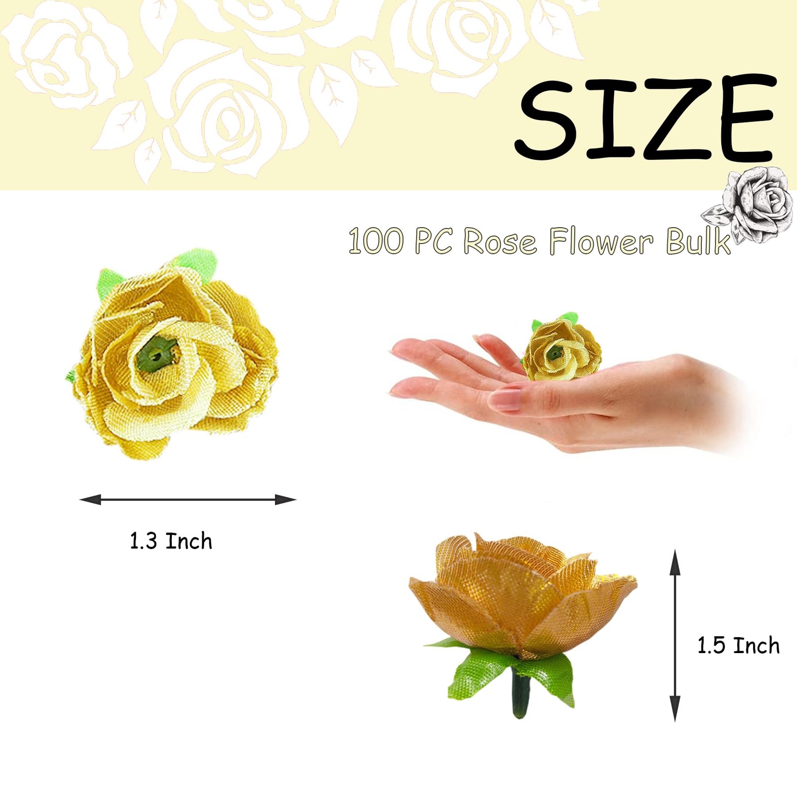 100 PCS Gold Rose Heads Artificial Flowers Small Faux Floral Wedding Decor