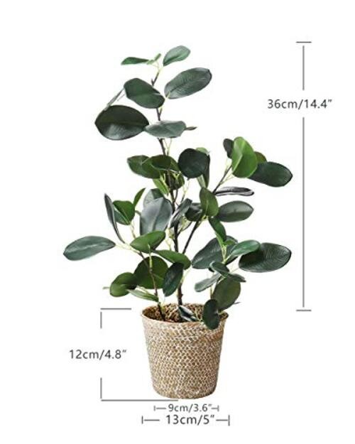 Artificial Ficus Tree Small Fake Plants in Weaved Pot 20″ Height for 1 Green