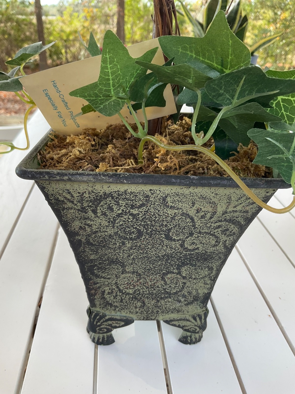 Set of 2 Artificial Plant Leaves Topiary Tree Ball Shaped Green Metal Pot 21”