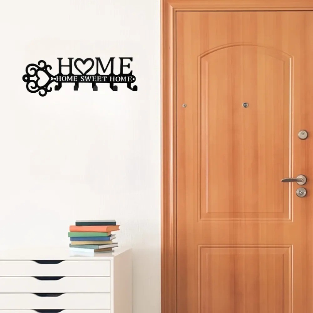 5-Hook Metal Key Rack Coat Hanger – Wall Mounted Towel Organizer for Home