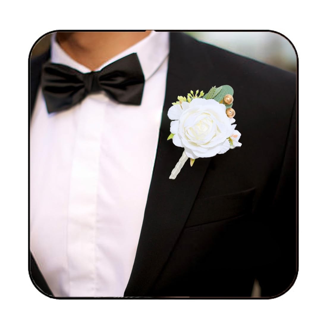 White Bride Wedding Rose Boutonniere Groom Flower Buttonholes Prom Suit