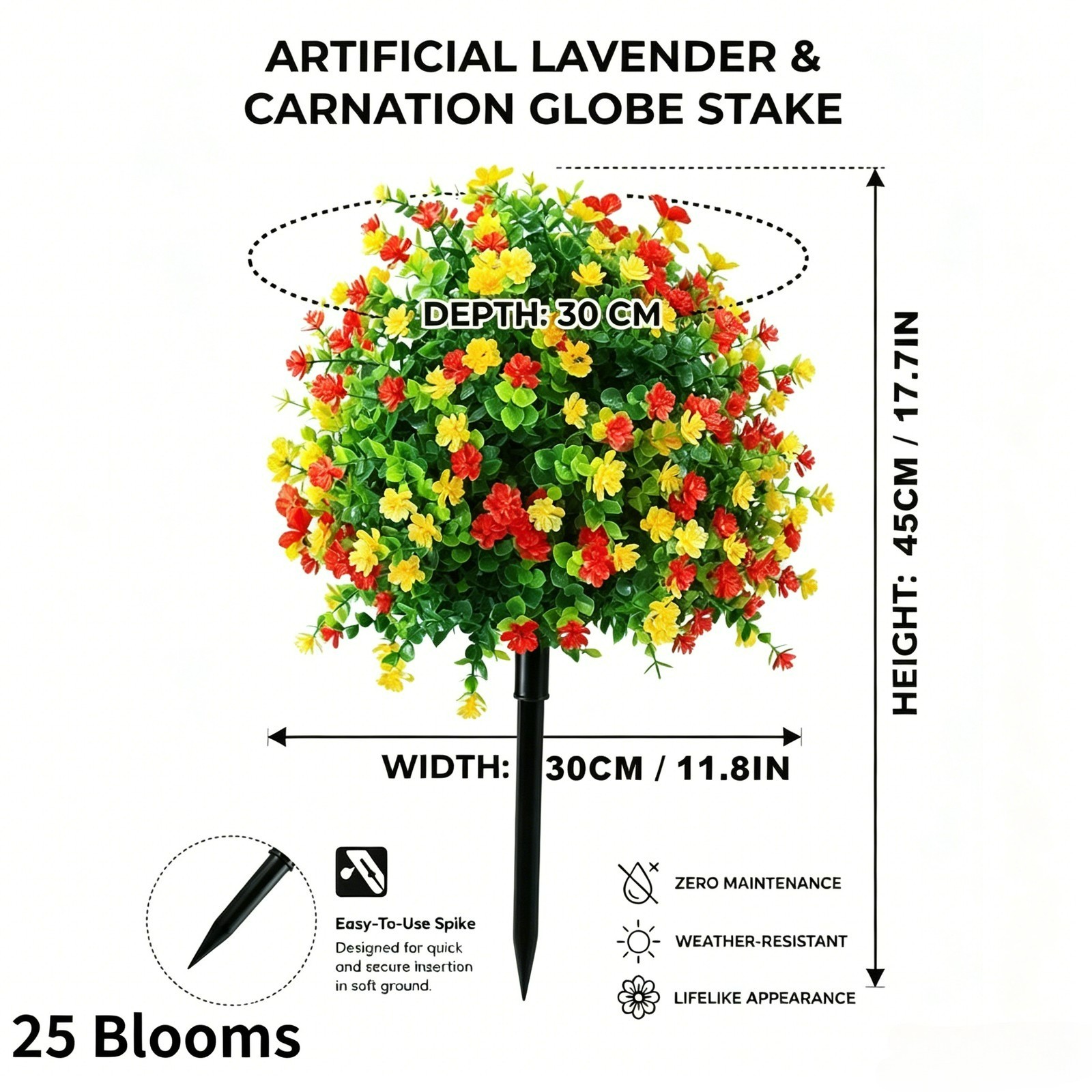 Red Yellow Artificial Fake Flowers with Stake Home Garden Outdoor Garden Decor