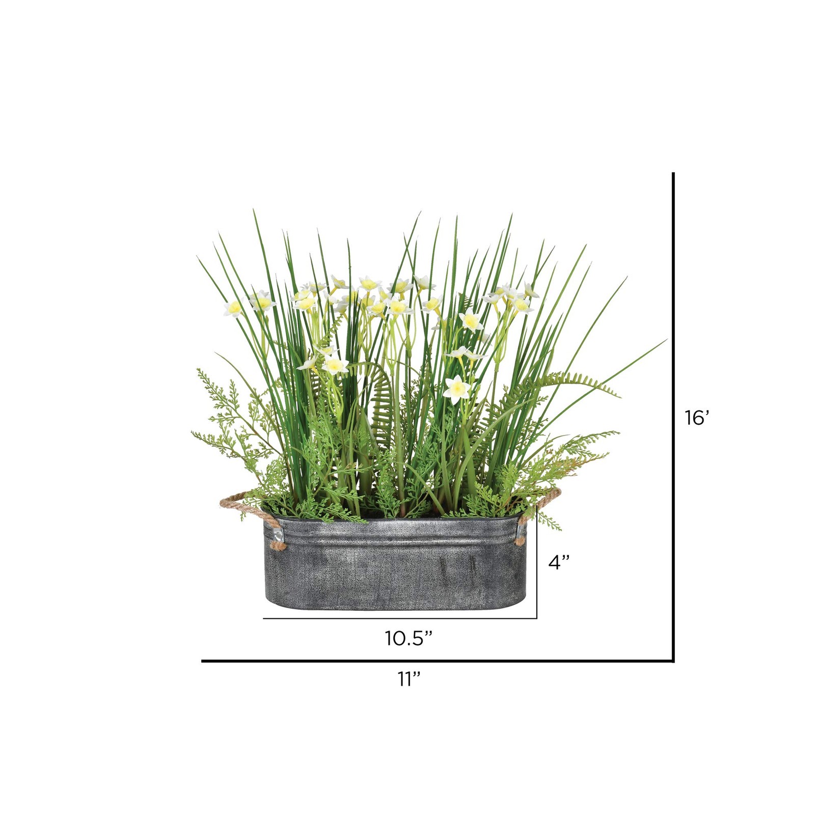 Vickerman 16″ Plastic Artificial Daffodil with Galvanized Pot in Green/Yellow