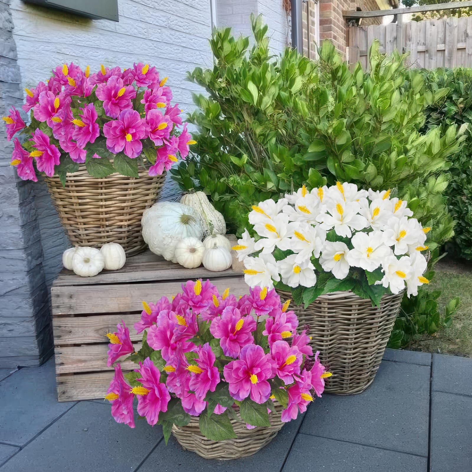 2 Pcs Artificial Outdoor Flowers Realistic Silk Fake Hibiscus Tropical Flower…