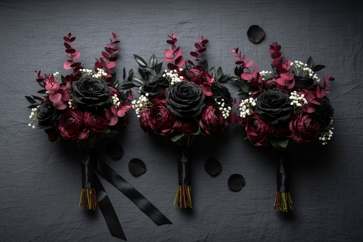 Plum Purple Eucalyptus Stems Set of 10, 14 Inch Burgundy Faux Greenery Picks for