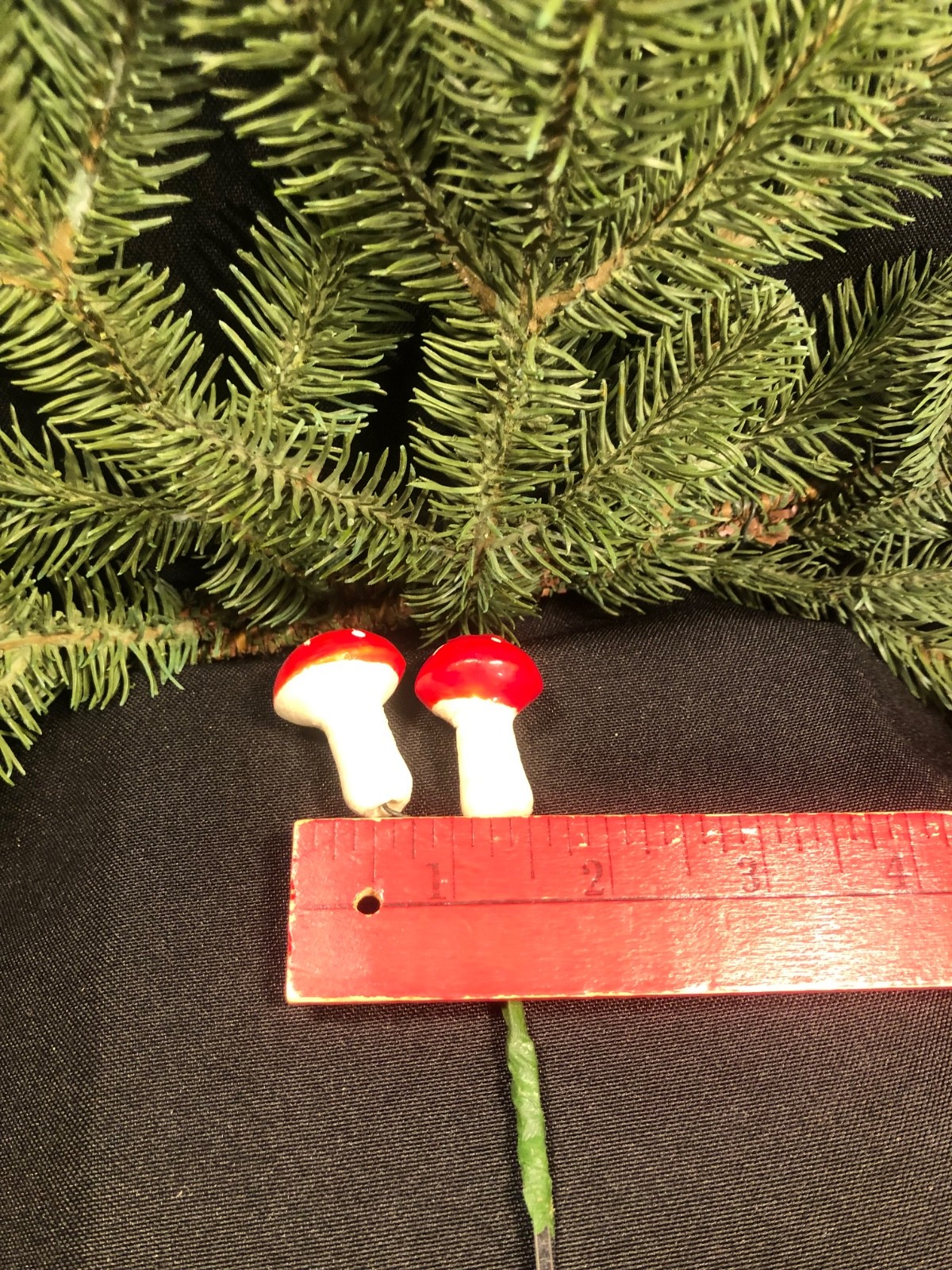 Vintage Floral Pick~ Mini Red Mushroom Floral Pick~ Spun Cotton & Paint