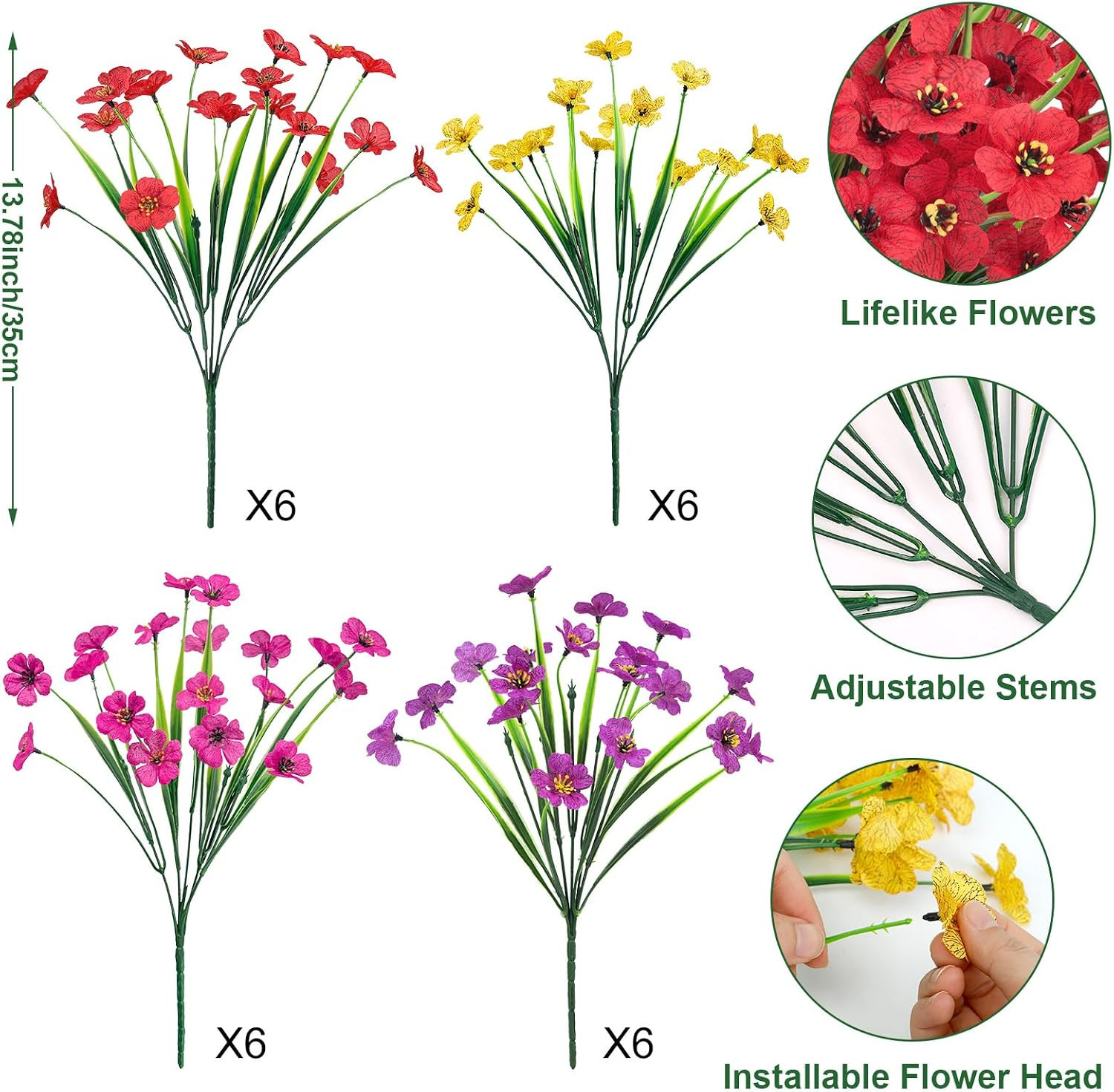 24 Bundles Artificial Flowers for Outdoors Fake Silk Flowers UV Resistant Faux P